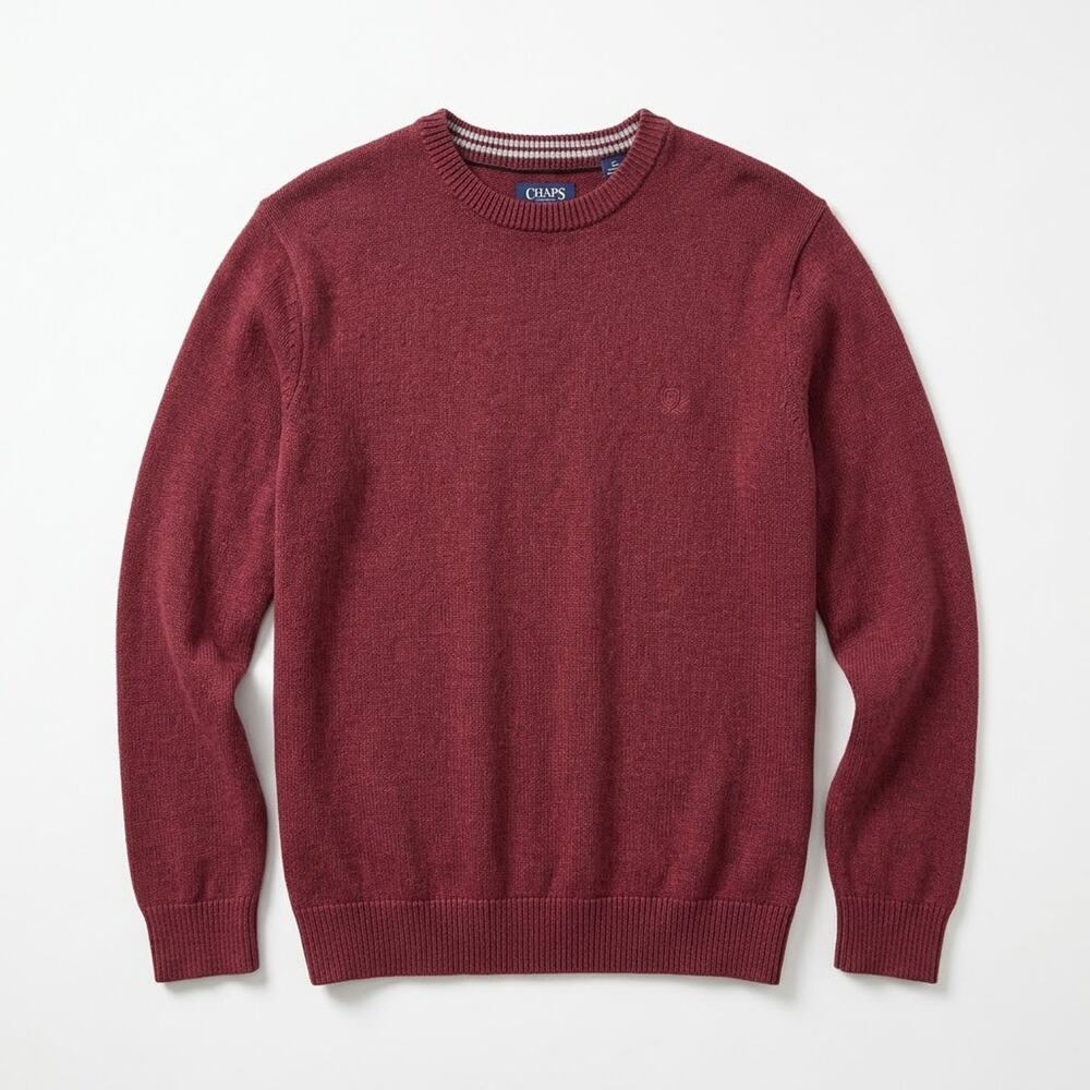Chaps 100% Cotton Long Sleeve Crewneck Sweater Heather Maroon Mens XXL 2XL